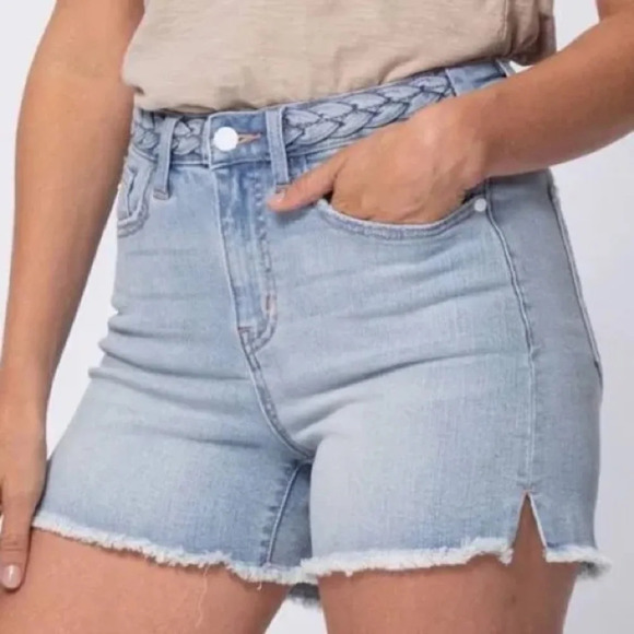 Judy Blue Braided Waistband High Rise Cut Off Shorts - Size 1XL - Picture 1 of 10